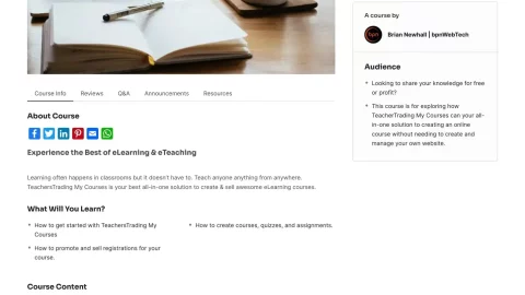TeachersTrading My Courses Single Course Summary Page